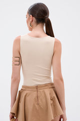 NEW STANDARD SQUARE NECK SLEEVELESS BODYSUIT IN BEIGE