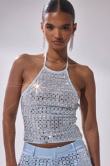LILA EMBELLISHED MOCK NECK MESH TOP