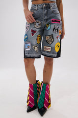 VINTAGE DENIM BERMUDA SHORT WITH PATCHES
