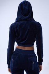 TAYLOR VELOUR FITTED ZIP UP IN NAVY