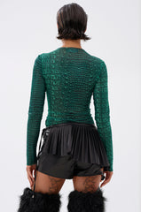 JESSICA PYTHON LONG SLEEVE MESH TOP