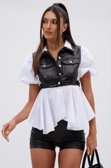NEW DRESS CODE LEATHER AND POPLIN BUTTON DOWN SHIRT