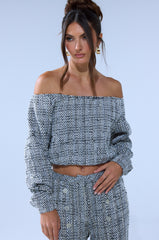 DRESSY VIBES OFF THE SHOULDER SWEATSHIRT