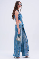 KEY TO YOUR HEART ASYMMETRICAL DENIM TOP