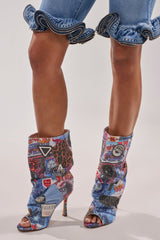 AZALEA WANG JONICE BLUE MULTI RHINESTONE OPEN TOE BOOTIE