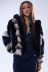 SUPERNOVA PANELED FAUX FUR IN BLUE MULTI