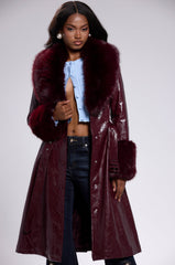 KAYA FUR TRIM TRENCH IN BURGUNDY