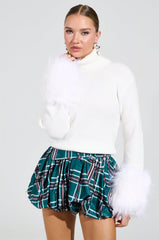 SYDNEY FUR CUFF SWEATER IN IVORY