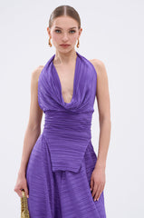 MAYAH COWL NECK PLISSE SLEEVELESS TOP IN PURPLE