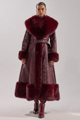 VIVIAN FUR TRIM TRENCH IN BURGUNDY