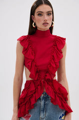 TIFFANY RUFFLE BLOUSE IN RED