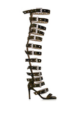 AZALEA WANG HARLOWE CAMO OVER THE KNEE BUCKLE UP SANDAL