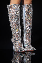 AZALEA WANG HONEY EMBELLISHED PVC CHUNKY BOOT IN SILVER