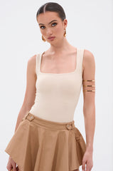 NEW STANDARD SQUARE NECK SLEEVELESS BODYSUIT IN BEIGE