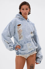 TRINITY DISTRESSED DENIM HOODIE
