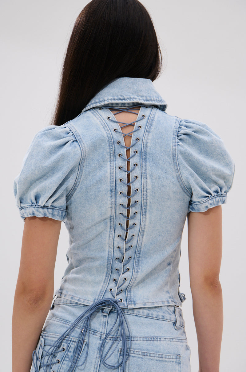 WAYS TO GO TIE DENIM BLOUSE