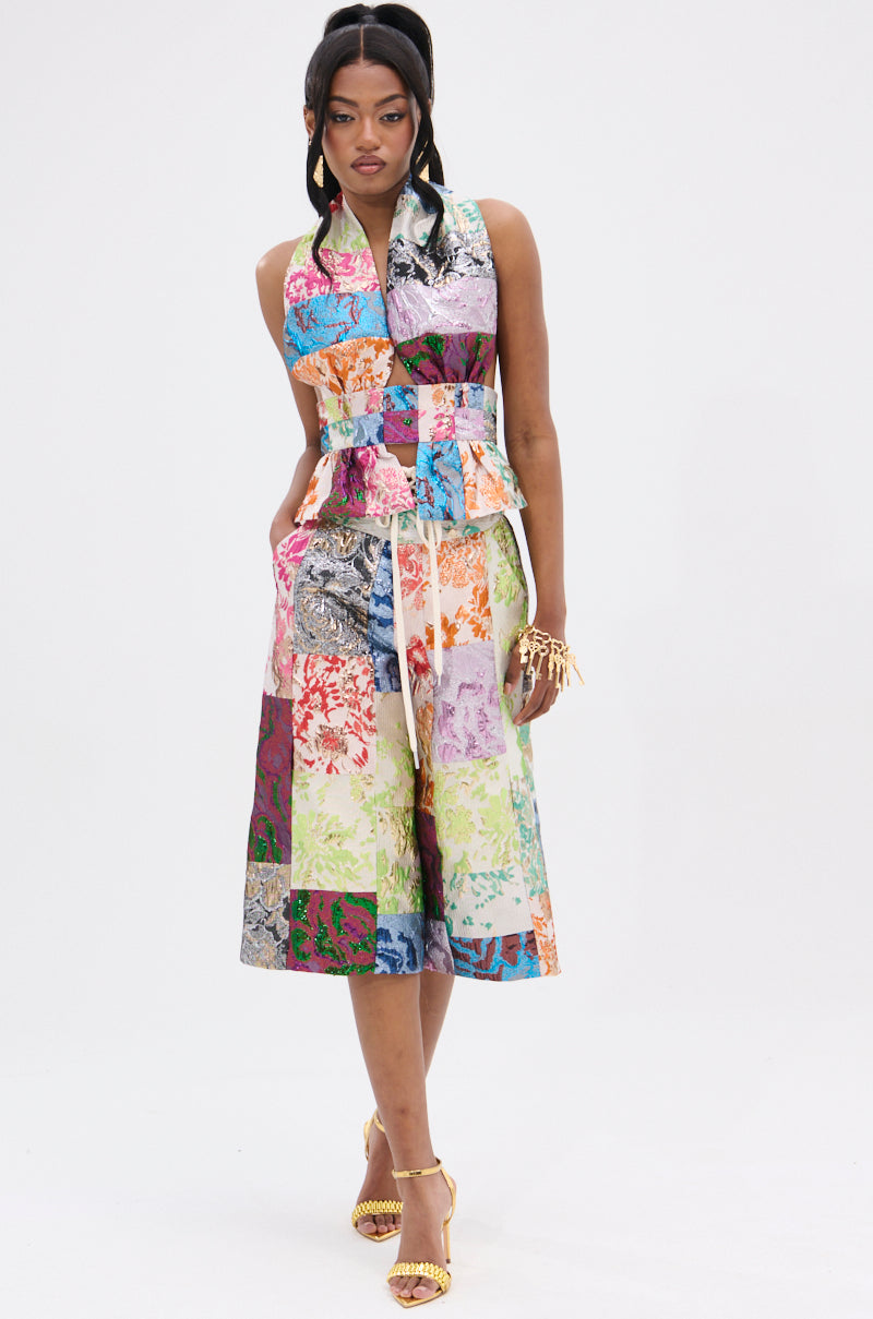 MIXED FEELINGS BROCADE HALTER BLOUSE
