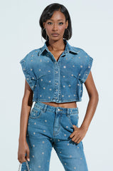 UNBUTTONED AND UNBOTHERED CROPPED COLLARED SHIRT