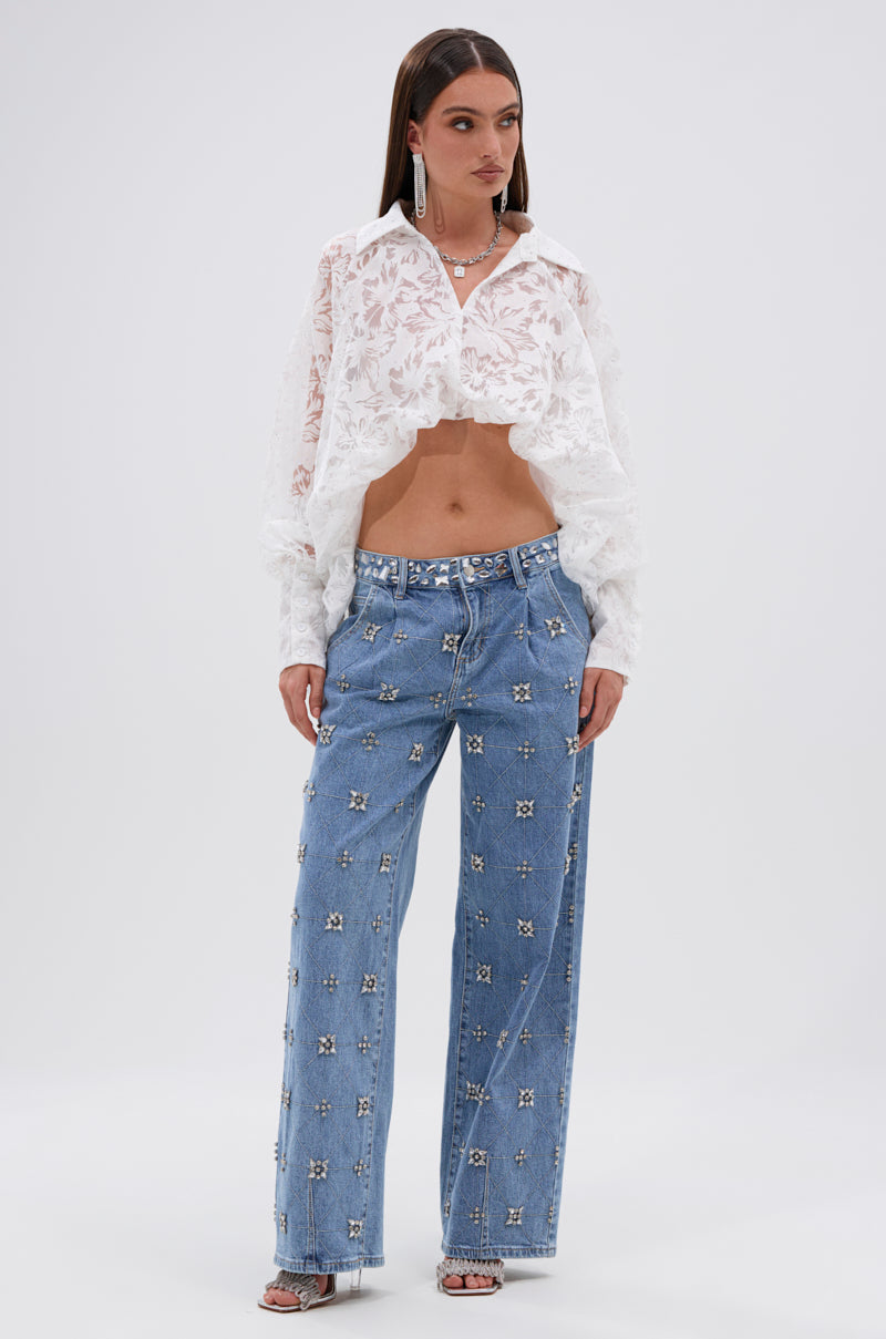 JACKIE RHINESTONE CROP BLOUSE