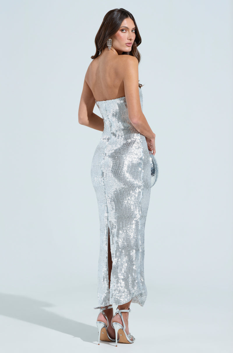 TRY AGAIN HONEY MESH SEQUIN MAXI DRESS