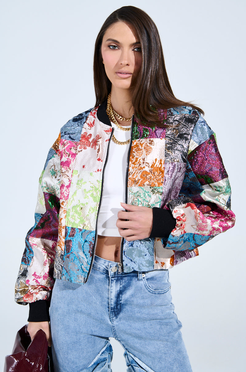 THAT GIRL PATCHWORK BROCADE BOMBER