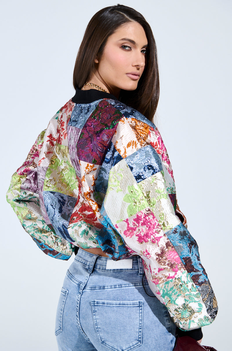THAT GIRL PATCHWORK BROCADE BOMBER