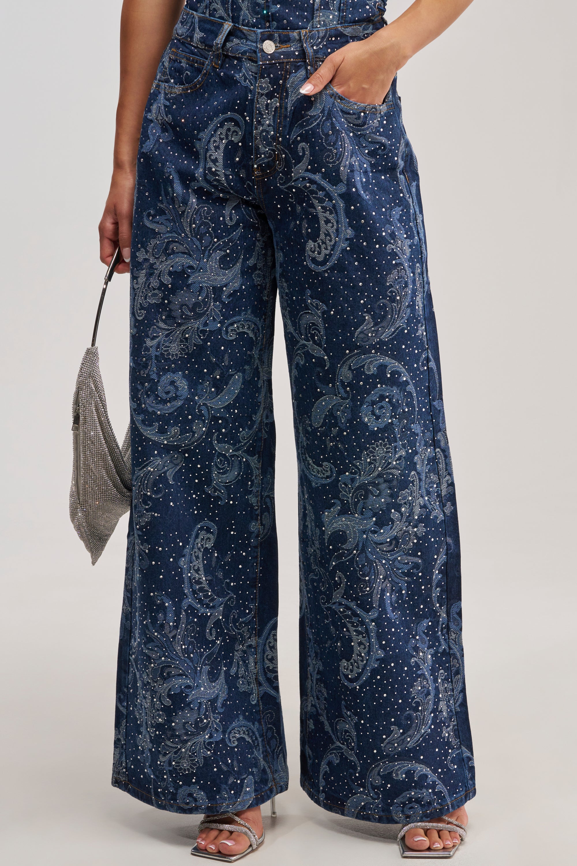 ELEVATED WIDE LEG DENIM WITH RHINESTONES