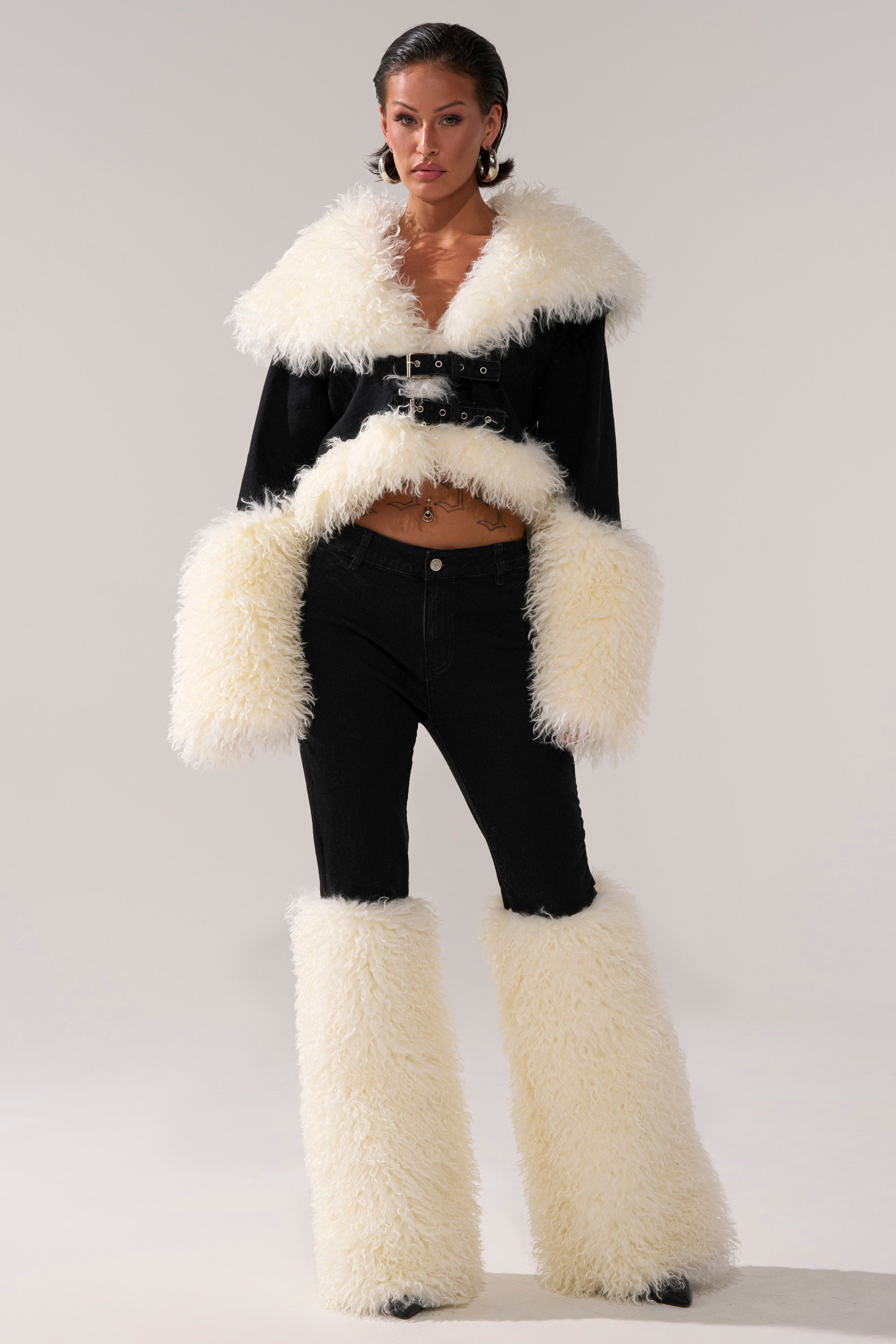 SITTING PRETTY FUR TRIM DENIM JACKET