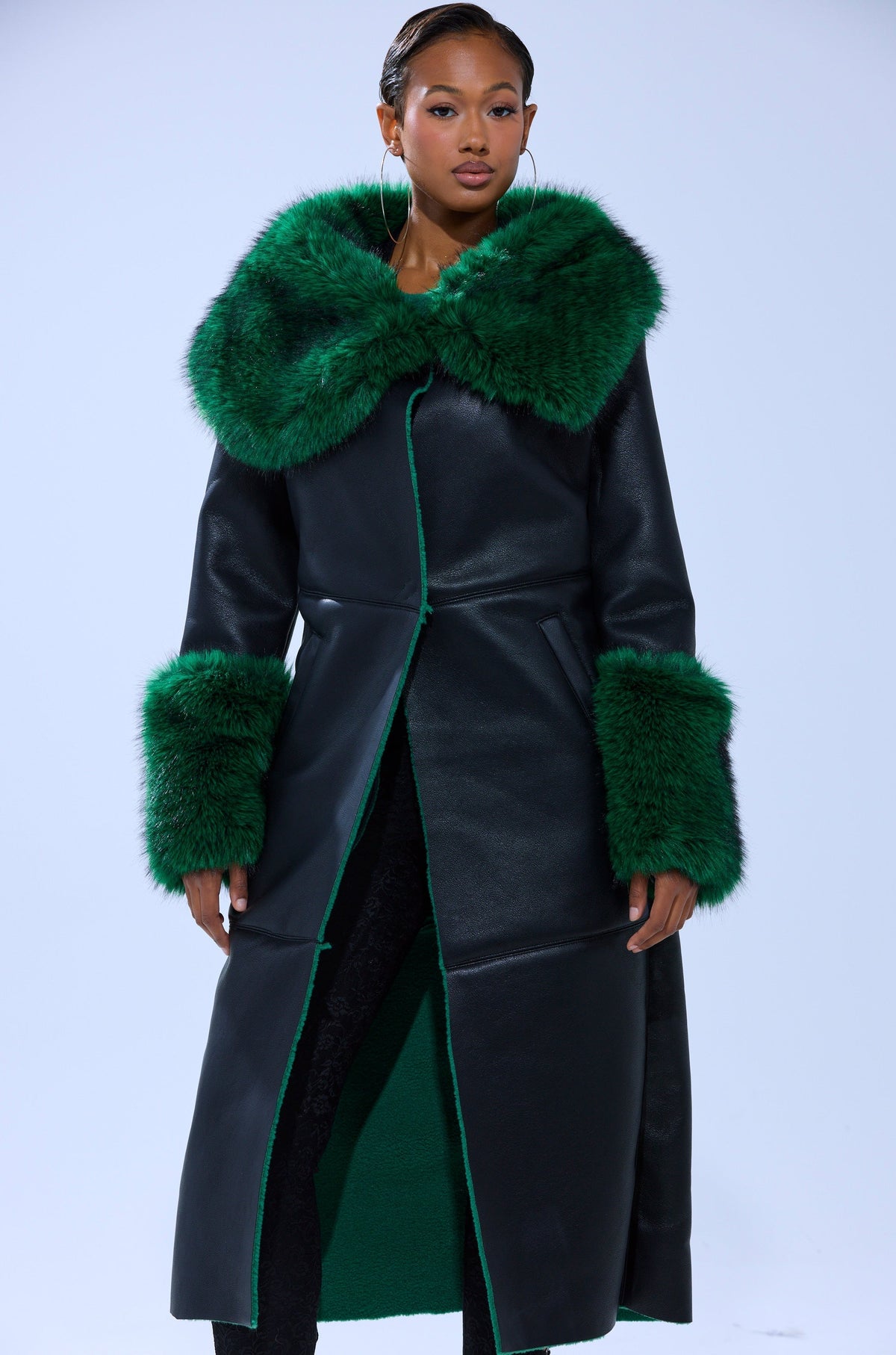 SEEING GREEN FUR TRIM TRENCH