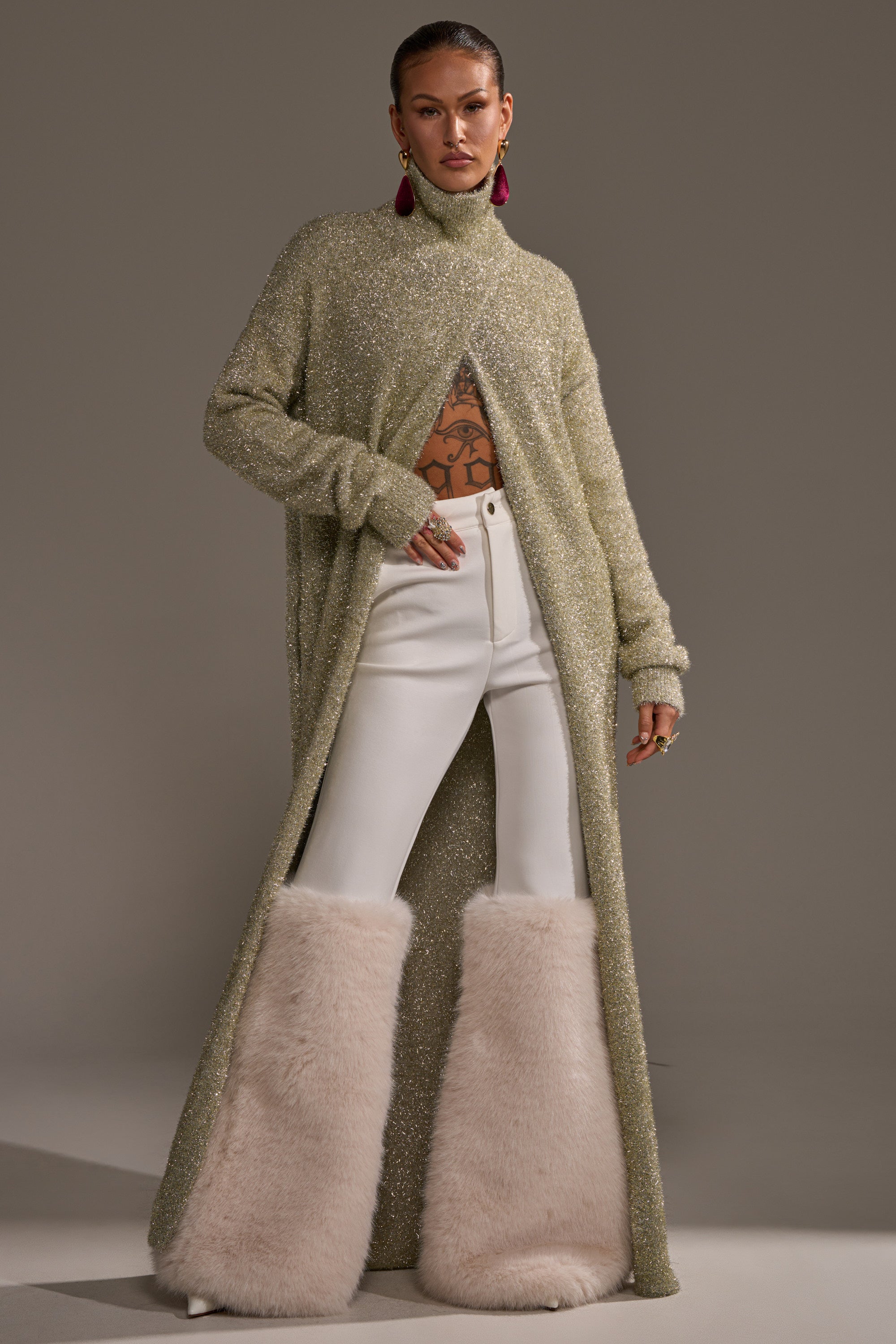 WORTHY OF LOVE LONG SLEEVE METALLIC SWEATER IN GOLD