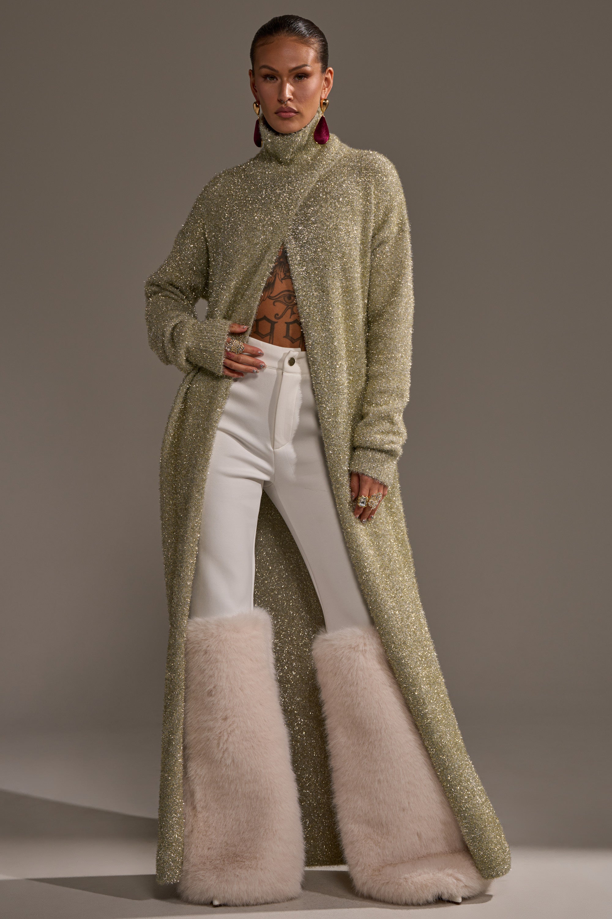 WORTHY OF LOVE LONG SLEEVE METALLIC SWEATER IN GOLD