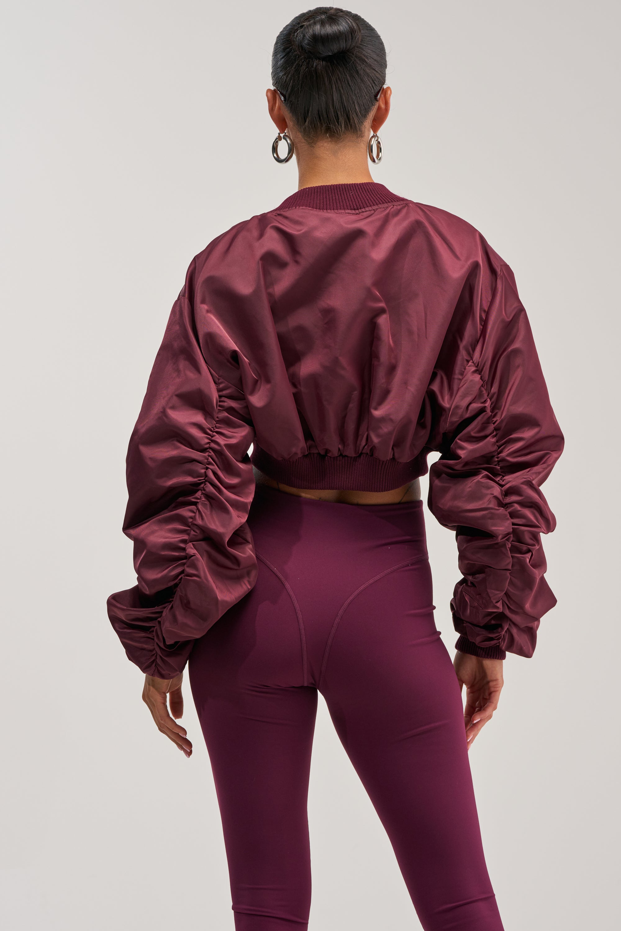 TAKE IT EASY CROPPED BOMBER IN BURGUNDY