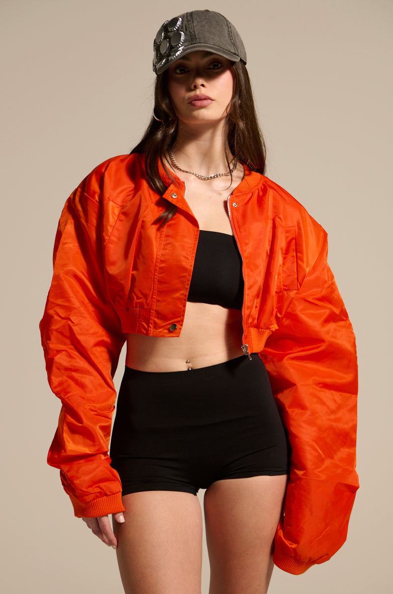 TAKE IT EASY CROPPED BOMBER IN ORANGE