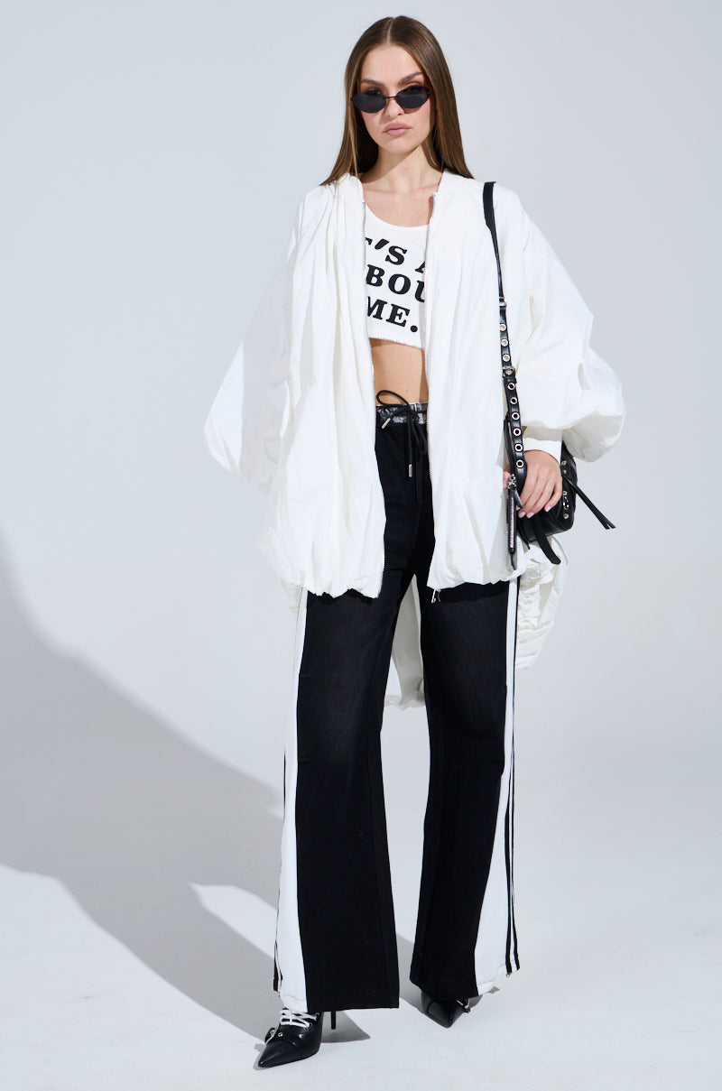 SPORTY AND SWEET BLACK WASH DENIM TRACK PANTS