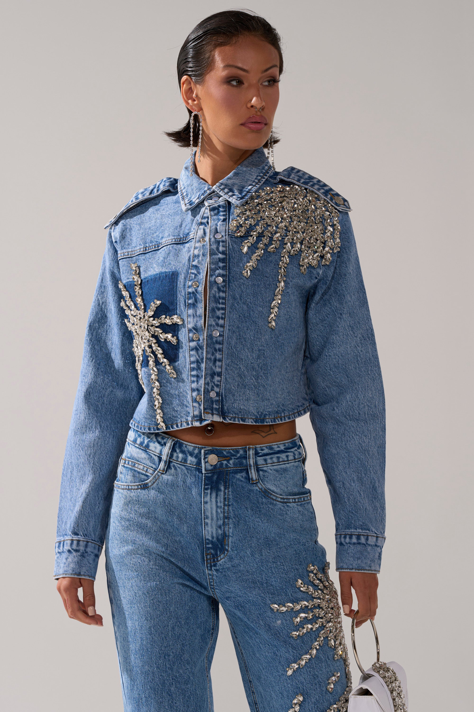 SPARKLE AND SHINE QUEEN DENIM BUTTON DOWN