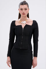 JESSIE BANDAGE ZIP UP BLOUSE