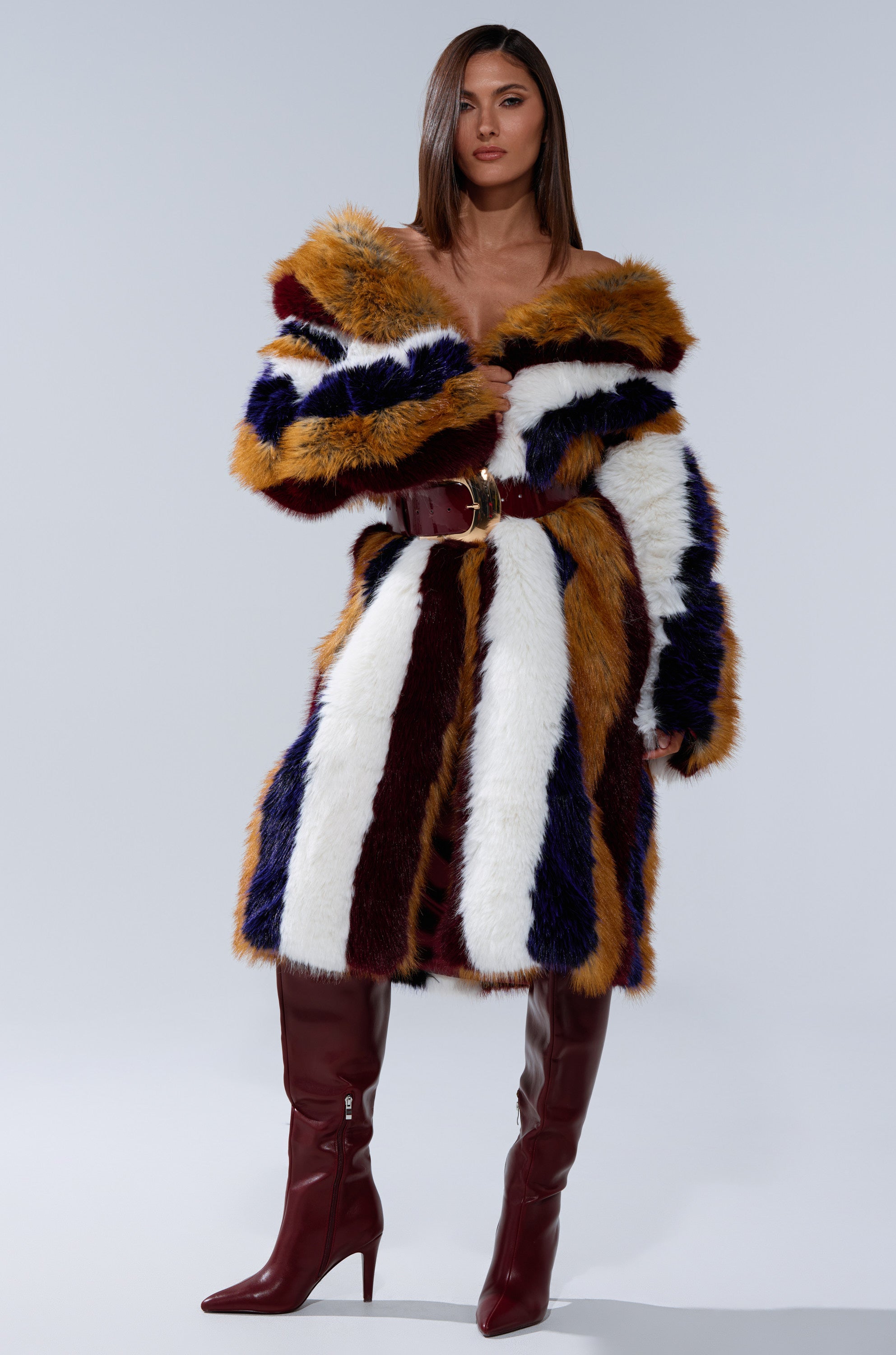 ALAIA STRIPED FAUX FUR