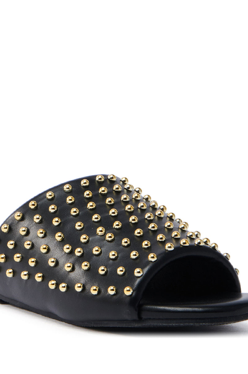AKIRA  BAGGER STUDDED SLIP ON SANDAL IN BLACK