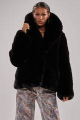 NO LOOKING BACK FAUX FUR IN BLACK
