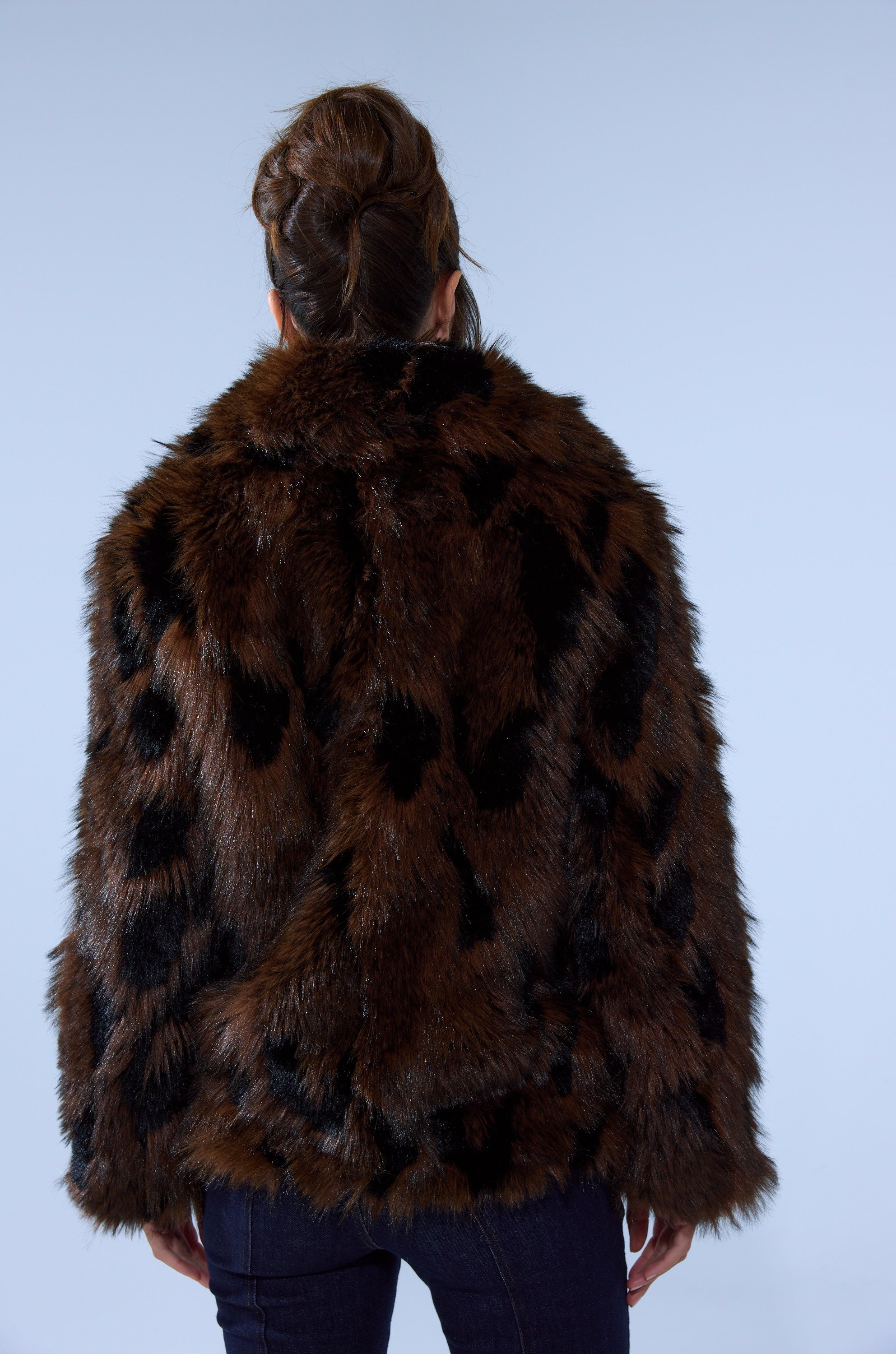 SHORTIE FUR COAT IN BROWN MULTI