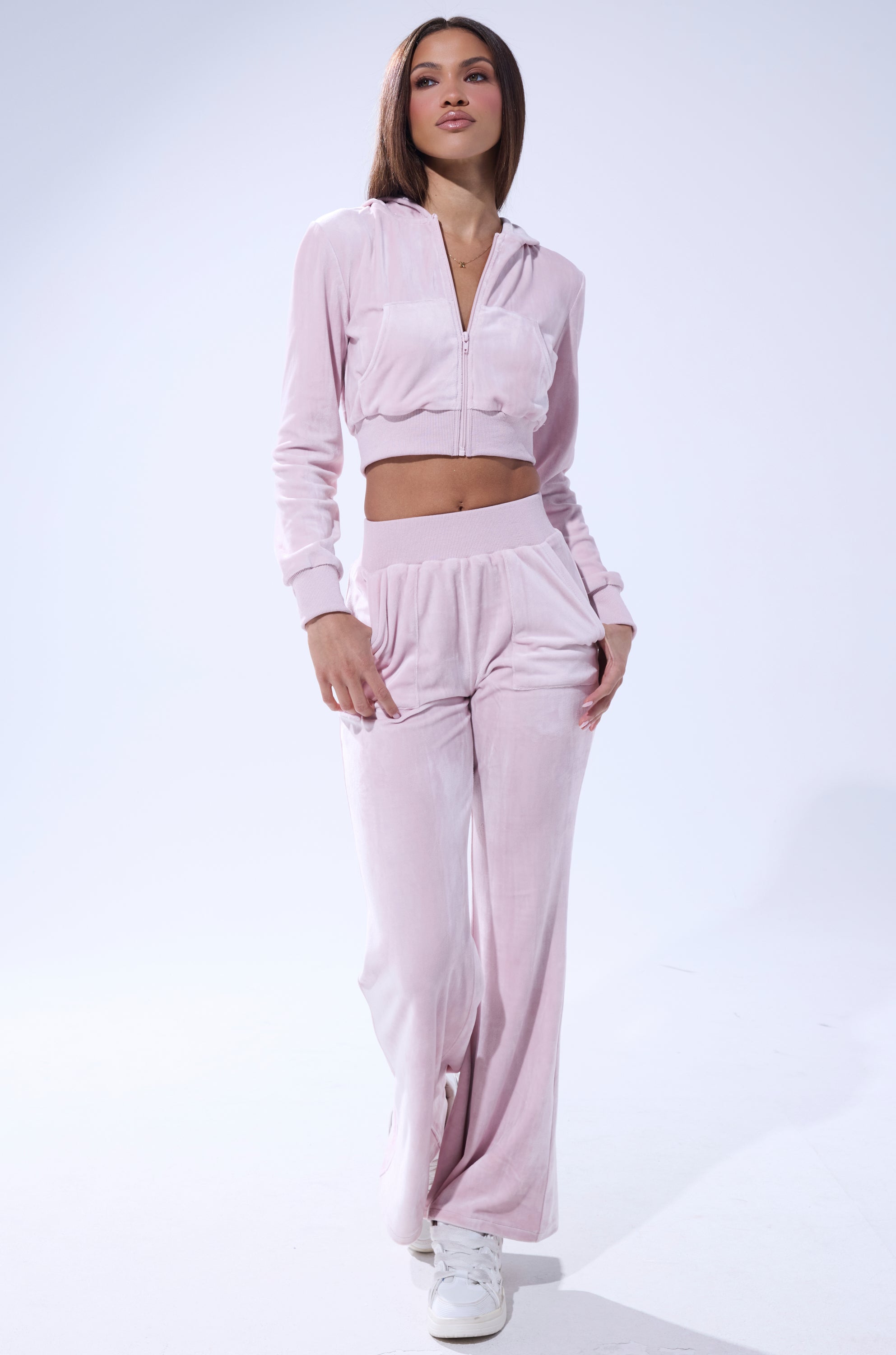 TAYLOR VELOUR FITTED ZIP UP IN PINK