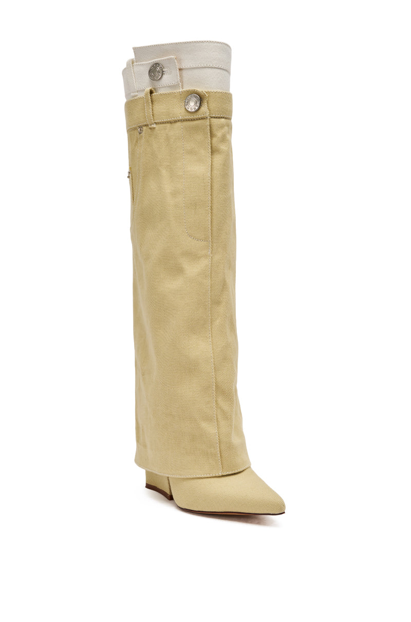 AZALEA WANG DOUBLE FLY BEIGE CHUNKY BOOT