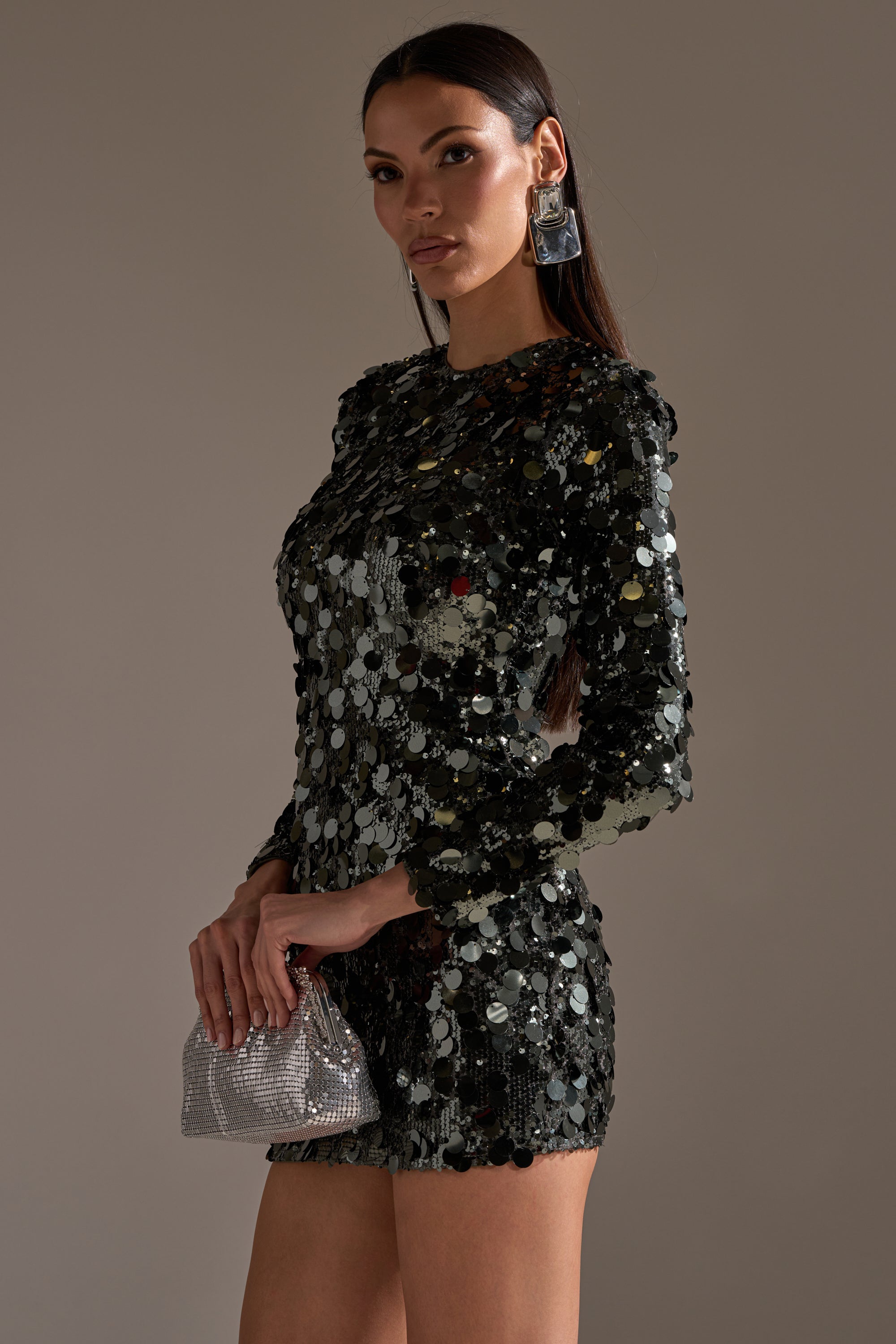 SHE'S ALL THAT SEQUIN MINI DRESS IN OLIVE