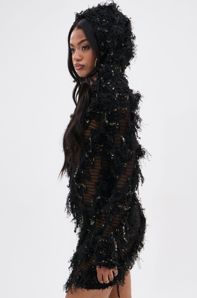 WANNA HAVE FUN FRINGE HOODED DRESS
