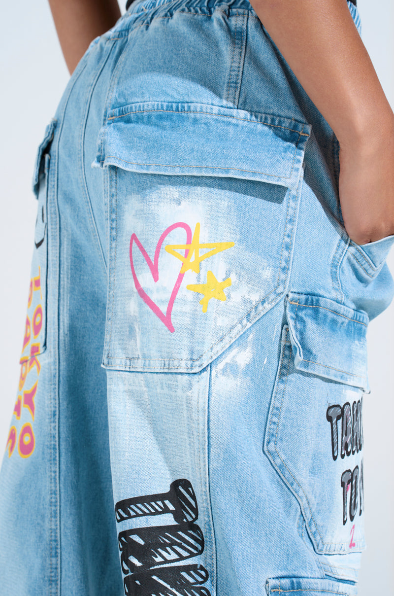 FIRST CLASS TICKET GRAPHIC CARGO RELAXED LEG JEANS