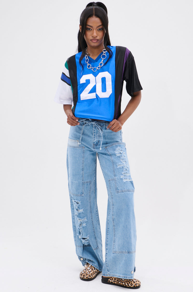 WHAT YOU WORKIN' WITH PATCHWORK JERSEY TOP