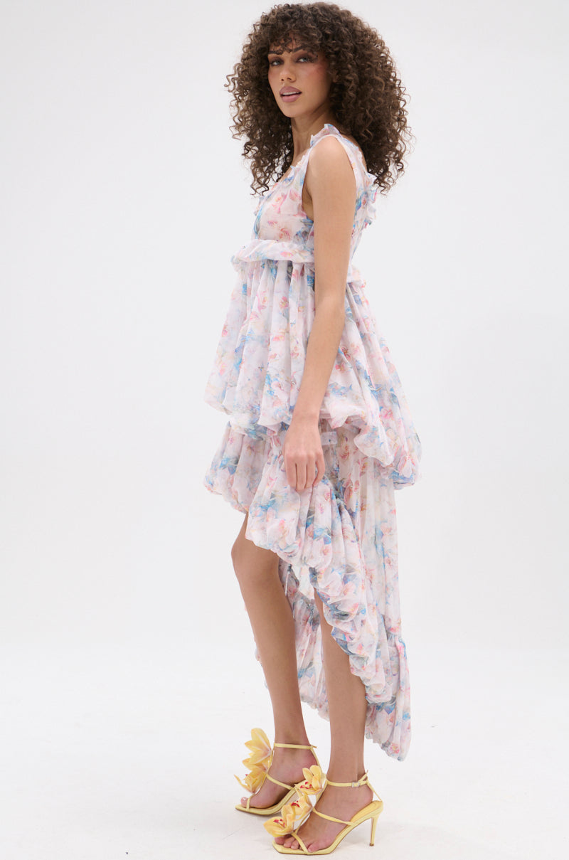 THROUGH THE MEADOW RUFFLE HIGH LOW DRESS