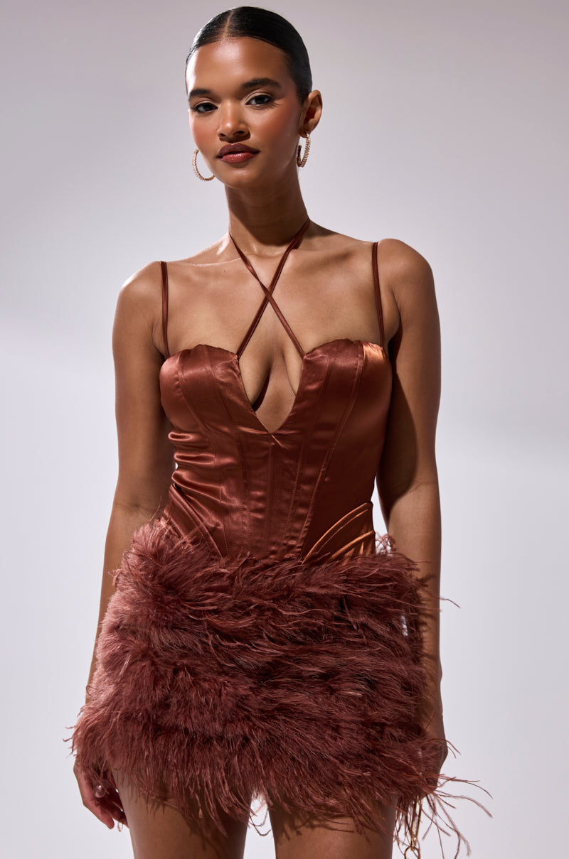 SOMETHIN EXTRA FEATHER MINI DRESS