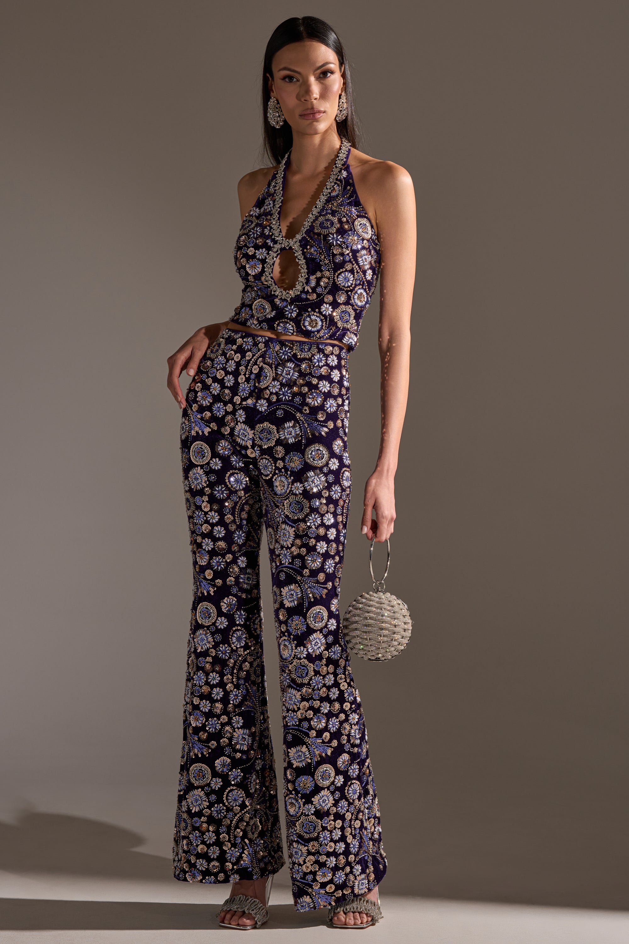 QUEEN OF EVERYTHING RHINESTONE HALTER BLOUSE