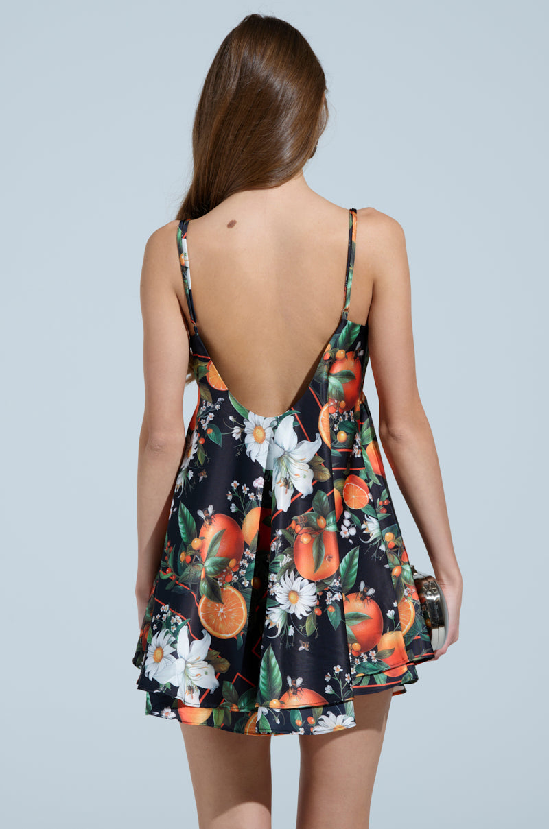 TROPICAL GETAWAY SATIN MINI DRESS